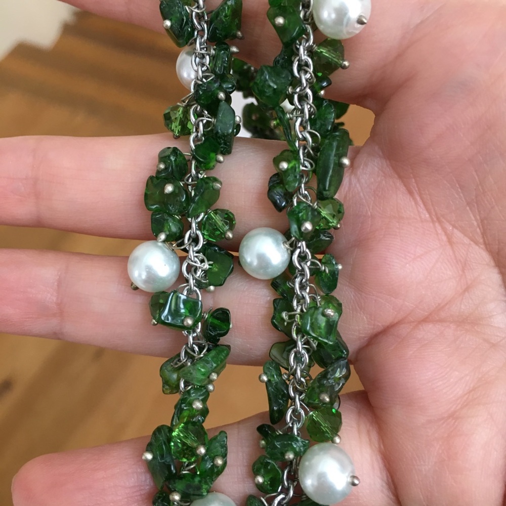 Natural chrome diopside cultured freshwater pearl stainless steel necklace - Picture 8 of 9